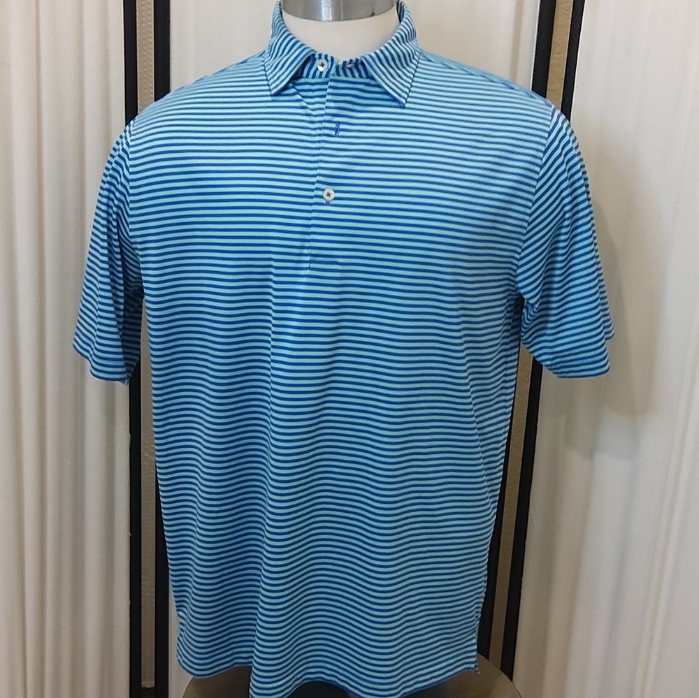 Donald Ross Golf Shirt, Teal/Blue Stripes, Mens M